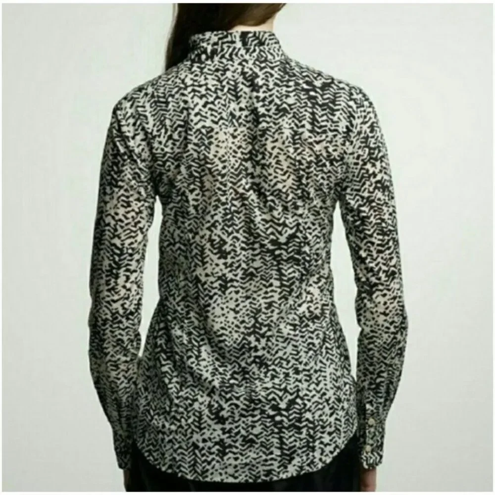 J. Crew Strada Fan Placket Perfect Shirt, Black/Cream, 100% Cotton, size 4 - Picture 3 of 13